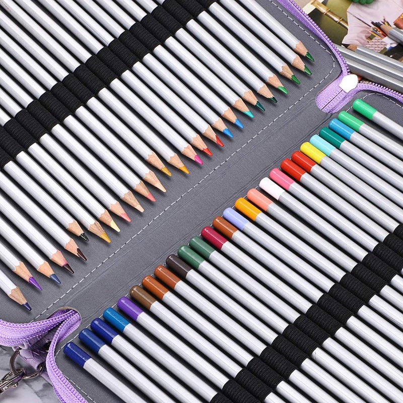 BTSKY 200 Slots Colored Pencil Organizer - Deluxe PU Leather Pencil Case Holder With Removal Handle Strap Pencil Box Large for Colored Pencils Watercolor Pencils Purple - Image 4